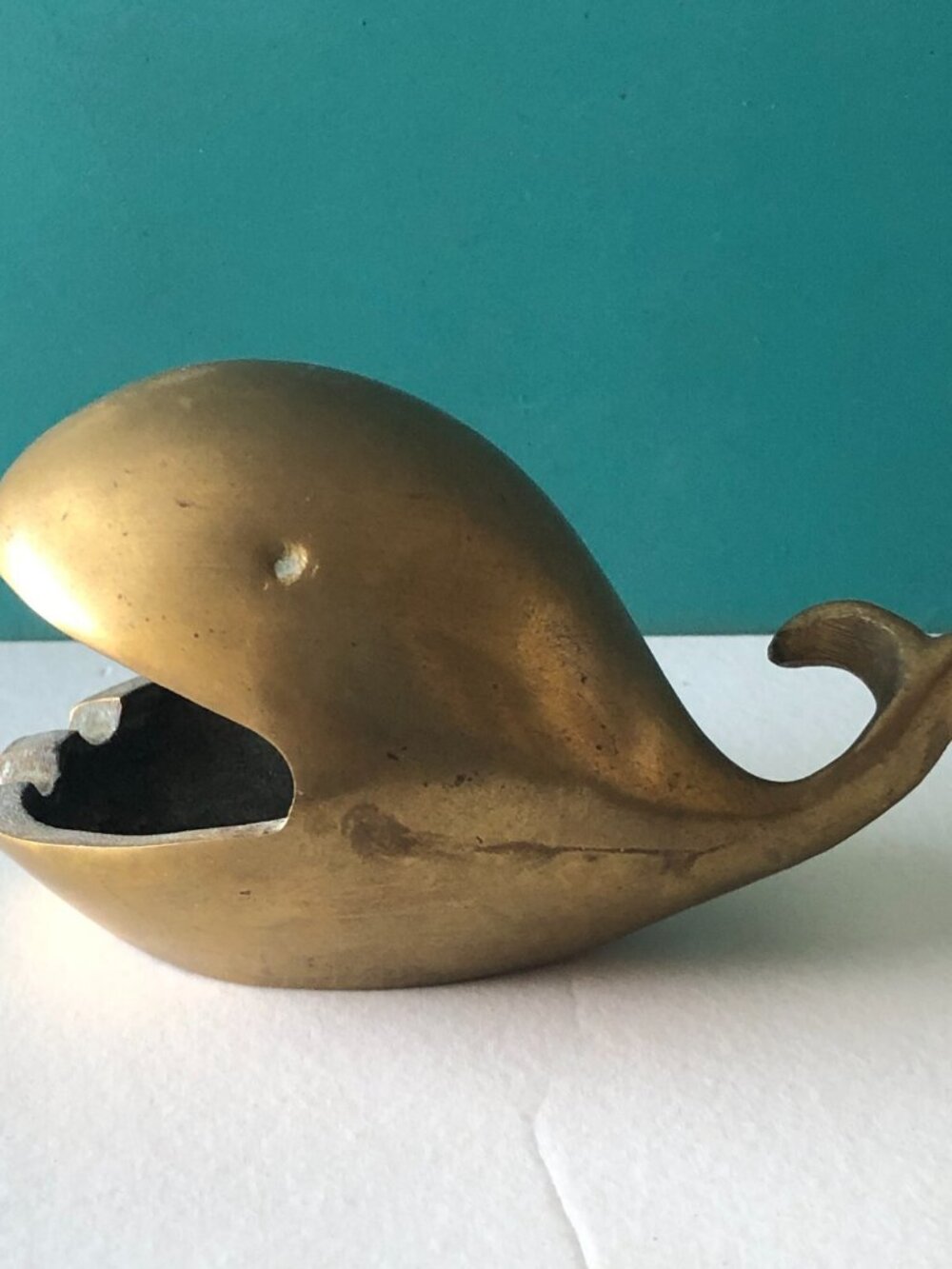 Brass Whale Ashtray 4.5 Inch Open Mouth Vintage